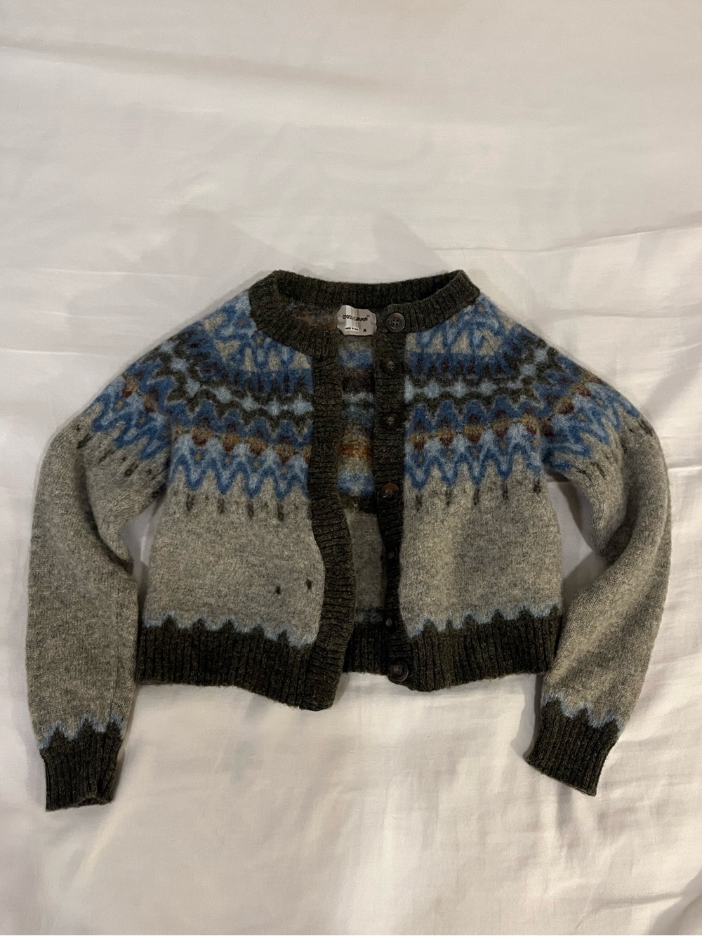 Cross Canyon Vintage Fair Isle Sweater 100% Shetland Wool Gray Blue